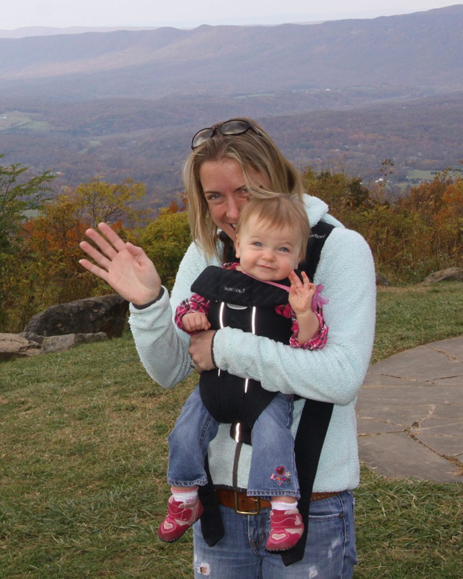 Jennifer Bush-Lawson holding her daughter on a Virginia overlook