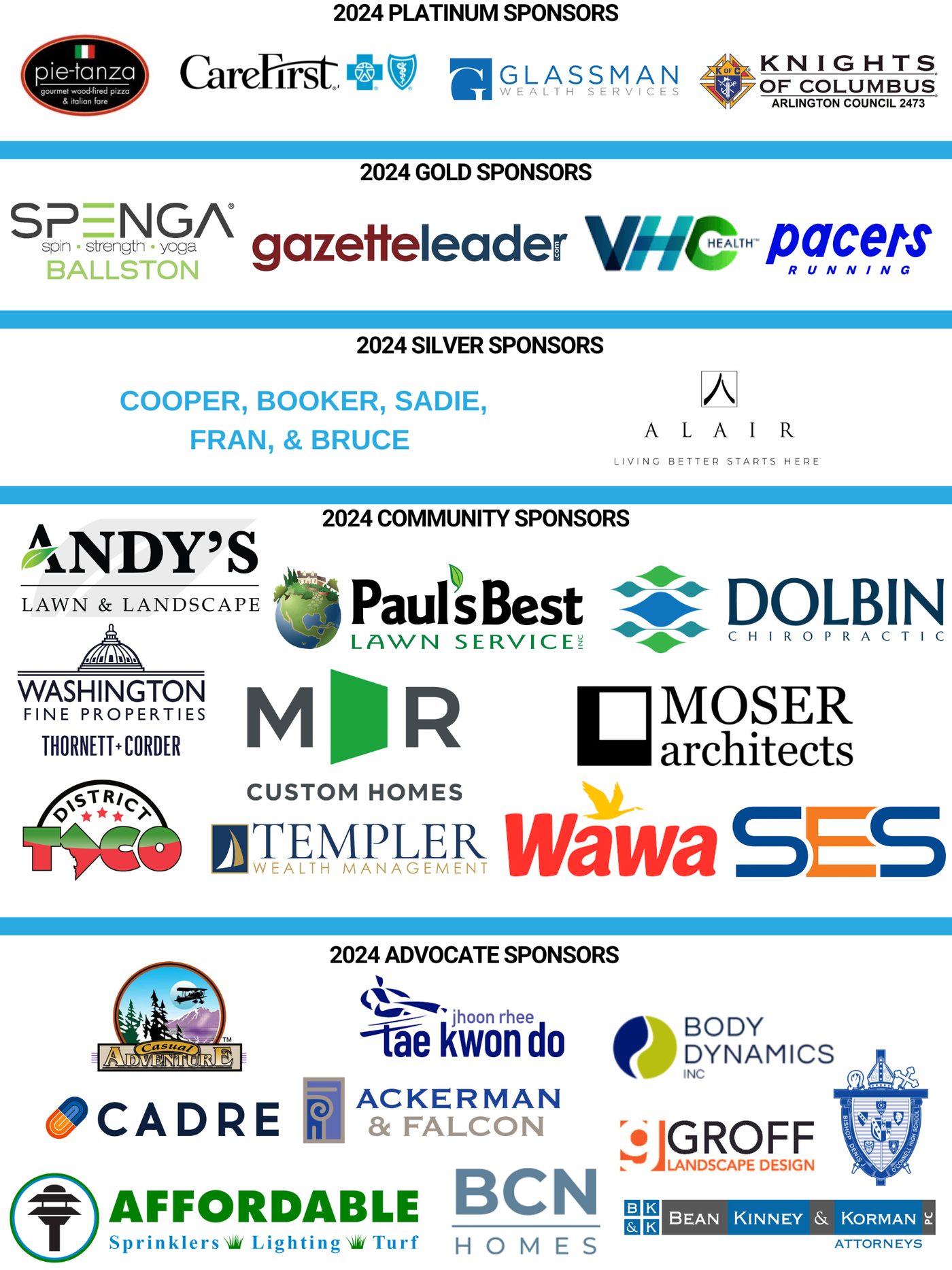 2024 JBLF 5K & Carnival sponsors, by tier
